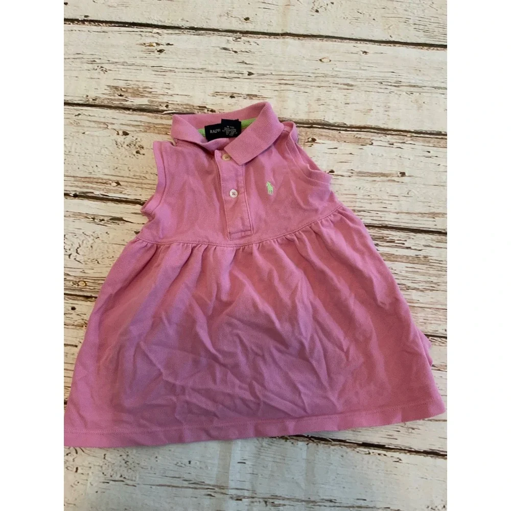 Ralph Lauren Baby Girl Pink Sleeveless Polo Dress with Diaper Cover 12M Pique